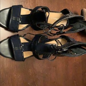 Suede straps , block heels.